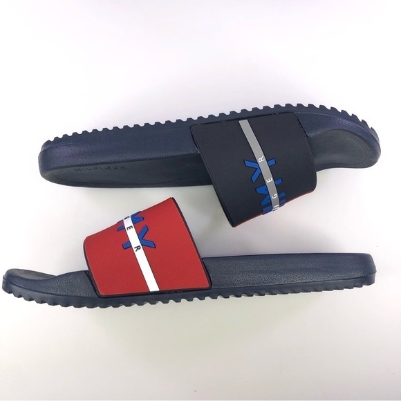 Tommy Hilfiger Men\'s Rafael Color Block Pool Slides in Gray-Size 13M